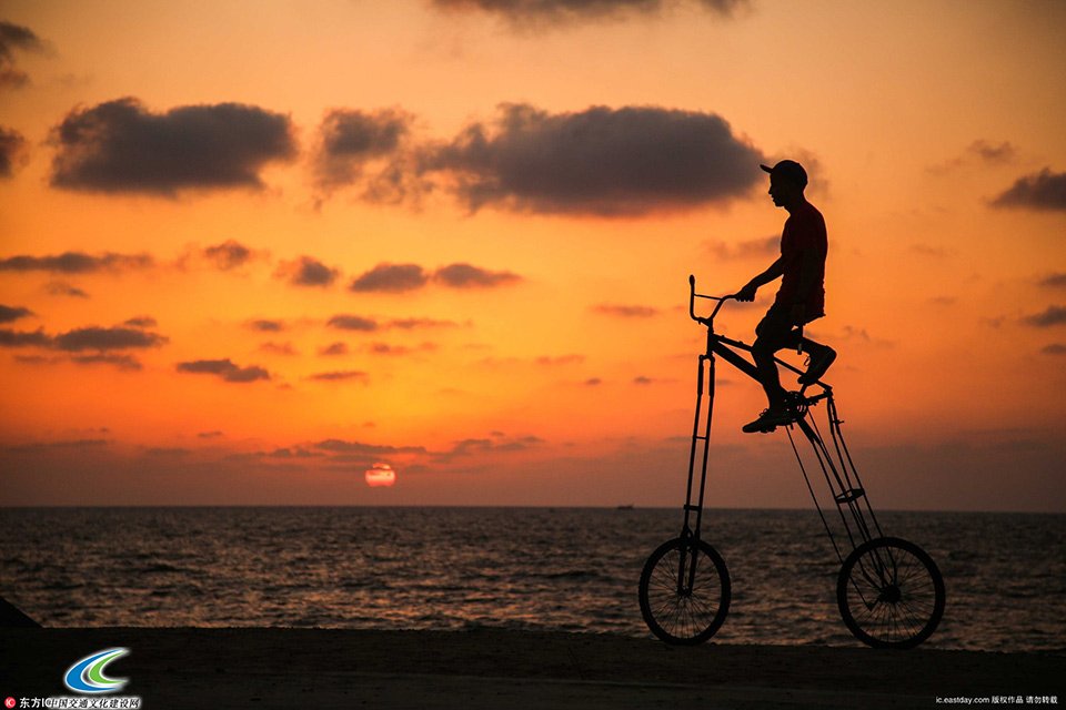 高实在是高　巴勒斯坦男子自制2米高自行车 3